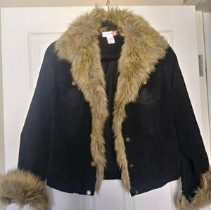 Black corduroy jacket w/faux fur.